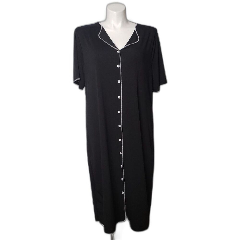 Black and White Short Sleeve Button Front Maxi Dress Womens Plus Size 2X